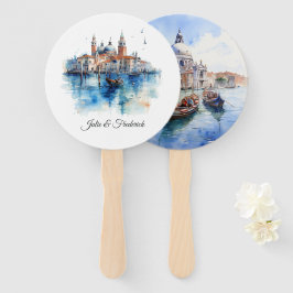 Watercolor Italiaanse Bestemming Venetië Bruiloft Handwaaier
