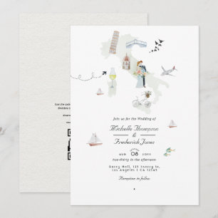 Watercolor Italiaanse QR-code Bestemming Huwelijk Kaart