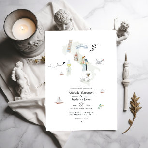 Watercolor Italiaanse QR-code Bestemmingshuwelijk Kaart