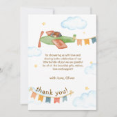Watercolor It's A Boy Bear Airplane Baby Shower  Bedankkaart (Voorkant)