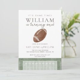 Watercolor It's game time First Birthday Football Kaart