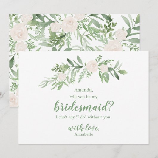 Watercolor ivoor rose trouw Be mijn bruidsmeisje Kaart (Voorkant / Achterkant)