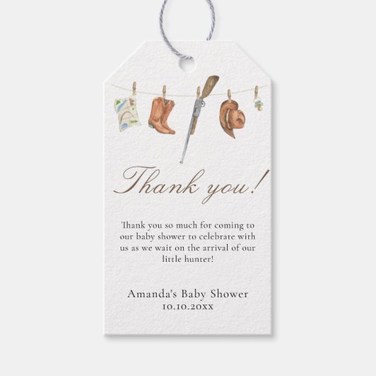 Watercolor jager babyshower bedankt cadeaulabel (Voorkant)