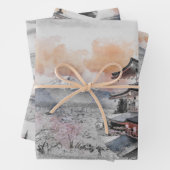 Watercolor Japanese Pagoda & Fuji  Inpakpapier Vel (In situ)