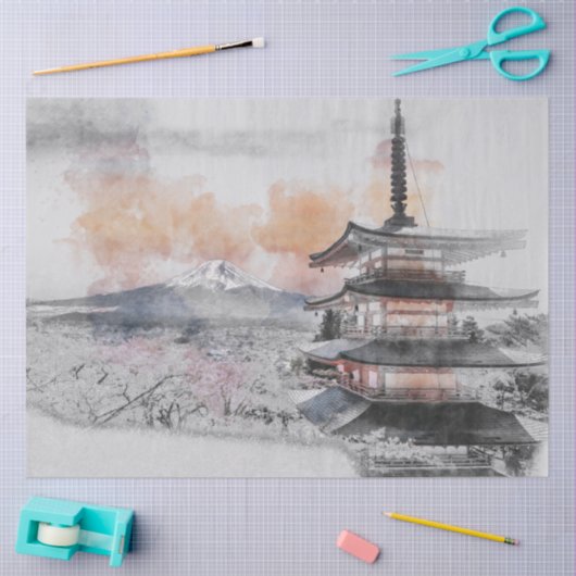 Watercolor Japanese Pagoda & Fuji  Tissuepapier (Craft)