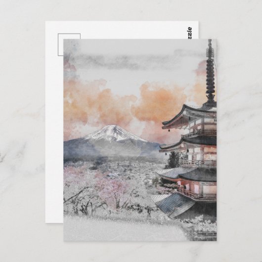 Watercolor Japanese Pagoda & Mt. Fuji  Briefkaart (Voorkant / Achterkant)