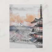 Watercolor Japanese Pagoda & Mt. Fuji  Briefkaart (Voorkant)