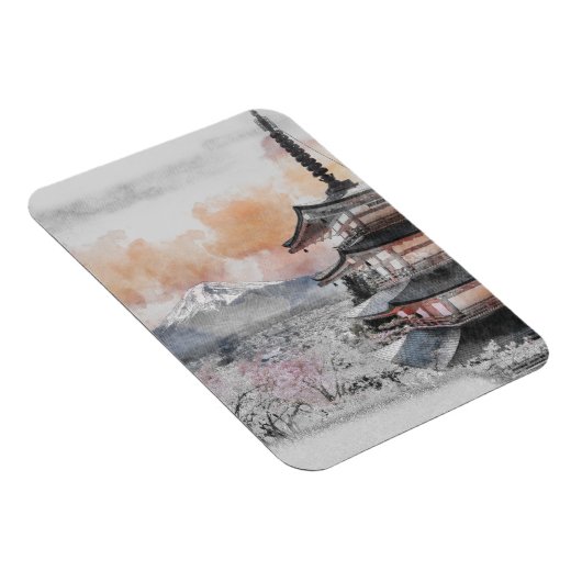 Watercolor Japanese Pagoda & Mt. Fuji Magneet (Rechterzijde)