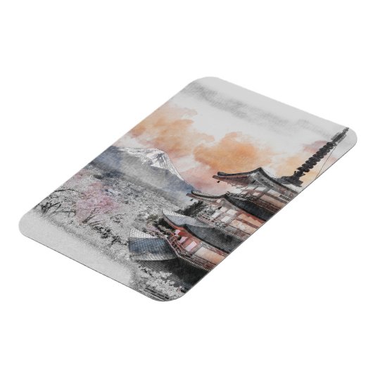 Watercolor Japanese Pagoda & Mt. Fuji Magneet (Linkerzijde)