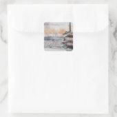 Watercolor Japanese Pagoda & Mt. Fuji Square  Vierkante Sticker (Tas)