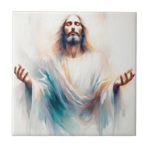Watercolor Jesus with Open Arms - Inspiring Christ Tegeltje