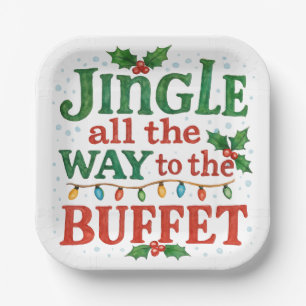 Watercolor Jingle All the Way naar Buffet Kerst  Papieren Bordje