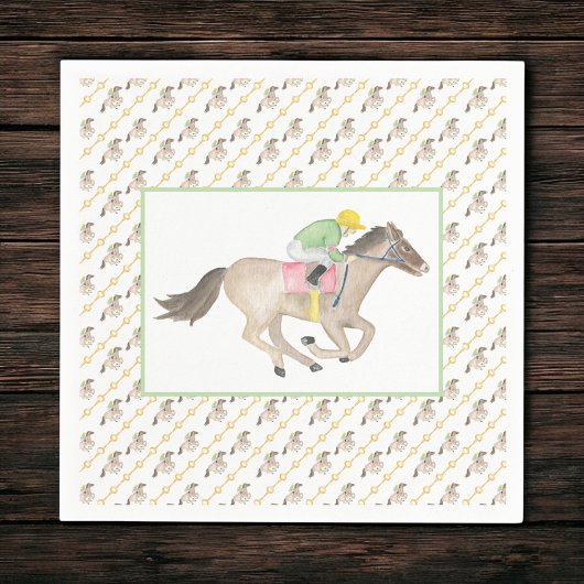 Watercolor Jockey Derby Party Horse Racing Gold Servet