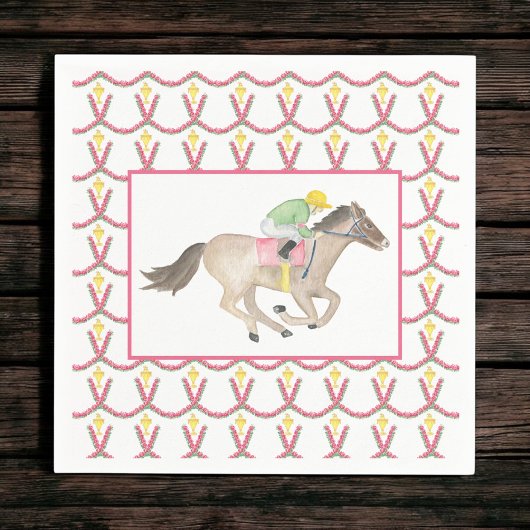 Watercolor Jockey Derby Party Horse Racing Roses Servet