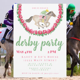 Watercolor Jockey & Paard met Rozen Derby Feestje Kaart