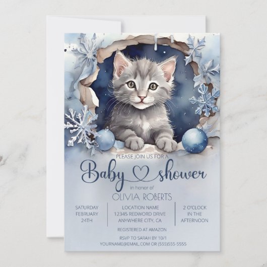 Watercolor jong katje Winter Baby Shower Kaart (Voorkant)