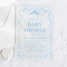 Watercolor Jongen Lint Stofblauw Strik Baby Shower
