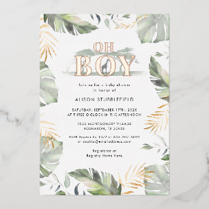 Watercolor Jongen Palm Safari Baby Shower Roze Gou Folie Uitnodiging