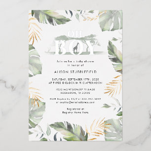 Watercolor Jongen Palm Safari Baby Shower Zilver Folie Uitnodiging