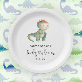 Watercolor jongens dinosaurus baby shower papieren bordje