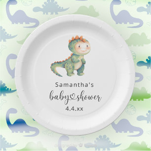 Watercolor jongens dinosaurus baby shower papieren bordje