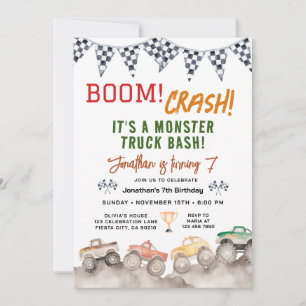 Watercolor Jongens Monstertruck Verjaardag Race Fe Kaart