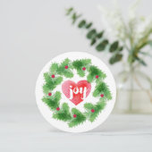 Watercolor Joy Pine Wreath Kerstkaart (Staand voorkant)