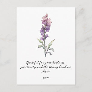 WATERCOLOR JULI RIDDERSPOOR GEBOORTEBLOEM  BRIEFKAART