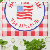 Watercolor July 4th Flag Red Check NAME Theedoek (Gevouwen)