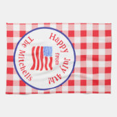 Watercolor July 4th Flag Red Check NAME Theedoek (Horizontaal)