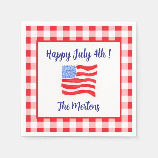 Watercolor July 4th Flag Red White Check Servet (Voorkant)