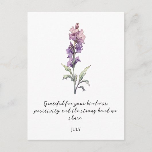 WATERCOLOR JULY LARKSPUR BIRTH FLOWER  BRIEFKAART (Voorkant)
