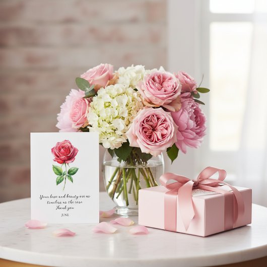 WATERCOLOR JUNE ROSE BIRTH FLOWER BRIEFKAART