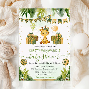 Watercolor Jungle Giraffe Babyfeestje Kaart