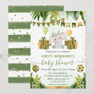 Watercolor Jungle Olifant Baby Shower Kaart