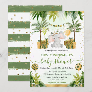 Watercolor Jungle Olifant Baby Shower Kaart
