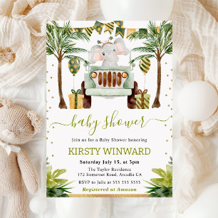 Watercolor Jungle Olifant Baby Shower Kaart