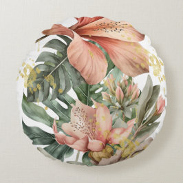 Watercolor Jungle Orchideeën Bloemen Rond Kussen