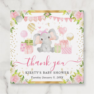 Watercolor Jungle Roze Olifant Baby Shower Bedankjes Labels