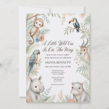 Watercolor Jungle Safari Baby Shower Uitnodiging