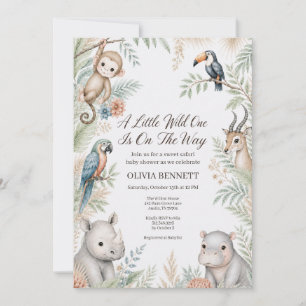Watercolor Jungle Safari Baby Shower Uitnodiging