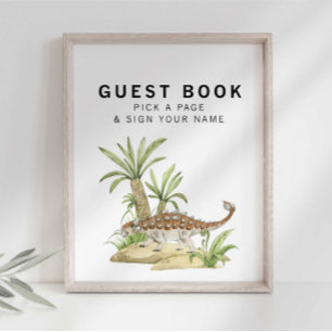 Watercolor Jurassic Dinosaur Gastensign Poster