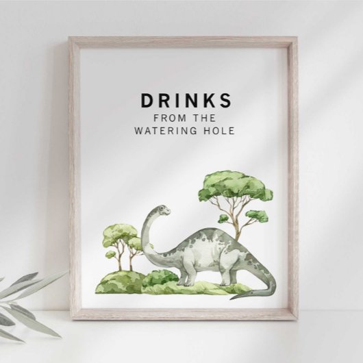 Watercolor Jurassic Dinosaurus Drinkbord Poster