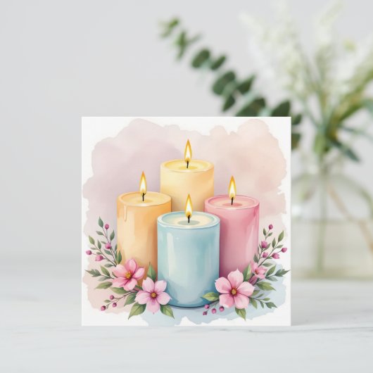 Watercolor Kaars Ontwerp Kaart (Staand voorkant)