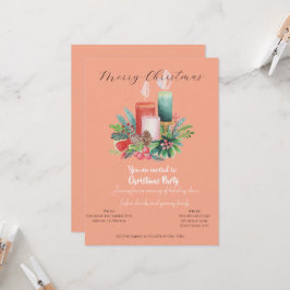 Watercolor Kaarslicht Kerst Uitnodigingskaart Kaart