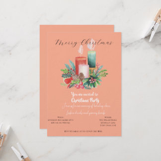 Watercolor Kaarslicht Kerst Uitnodigingskaart Kaart