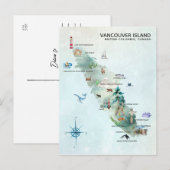 Watercolor Kaart Kunst van Vancouver Island (Voorkant / Achterkant)