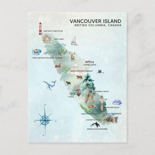 Watercolor Kaart Kunst van Vancouver Island (Voorkant)