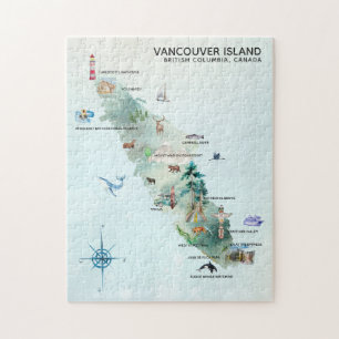Watercolor Kaart Kunst van Vancouver Island Legpuzzel