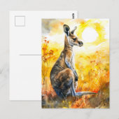 Watercolor Kangoeroe bij Zonsondergang Briefkaart (Voorkant / Achterkant)